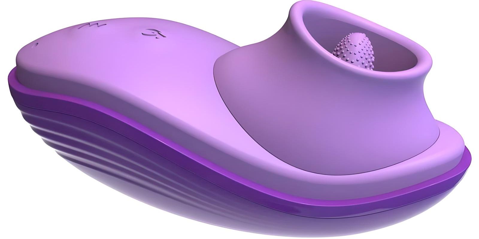 Purple silicone clitoral vibrator featuring a soft, tongue-shaped tip designed for flicking stimulation.