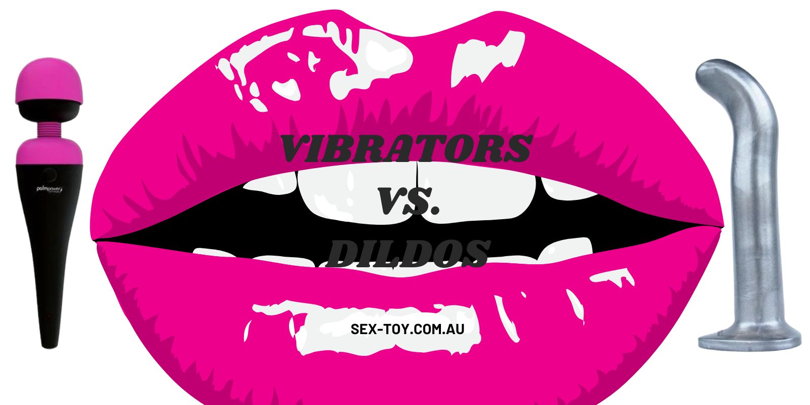 Side-by-side comparison of a bullet vibrator and a silicone dildo on a neutral background