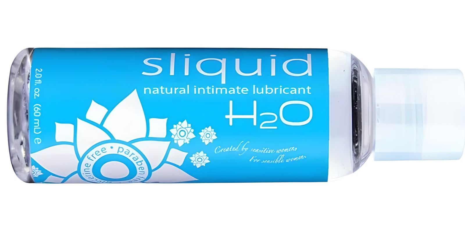 Clear bottle of Sliquid Naturals H2O lubricant with minimalist labeling